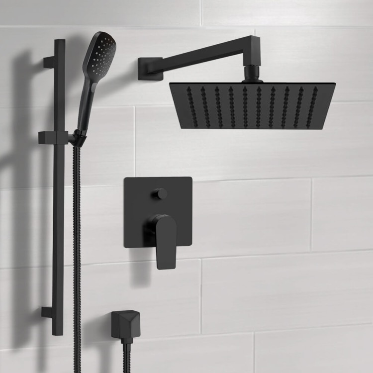 Remer SFR56-10 Matte Black Shower Set With 10 Inch Rain Shower Head and Hand Shower